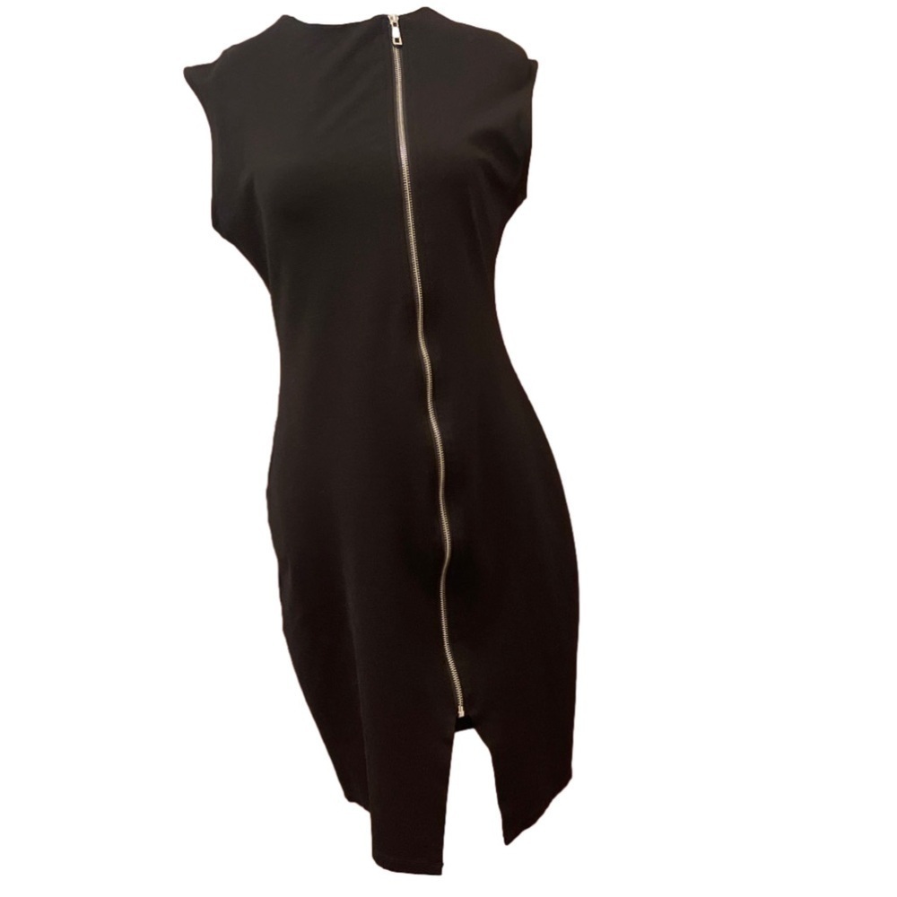 Shinestar black S (tagged L) asymmetrical zip bodycon sleeveless vest dress